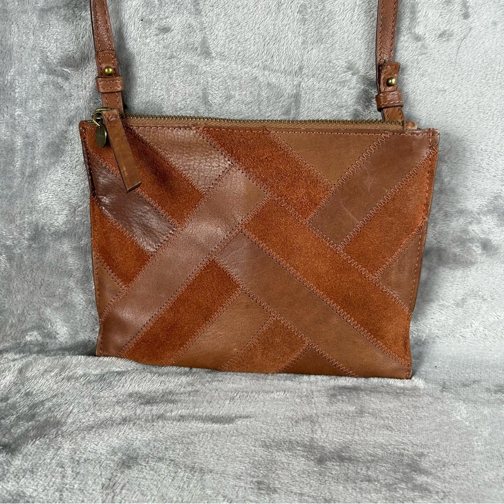 Lucky Brand Vintage Patchwork Leather Suede Crossbody Bag Brown Y2K Bohemian